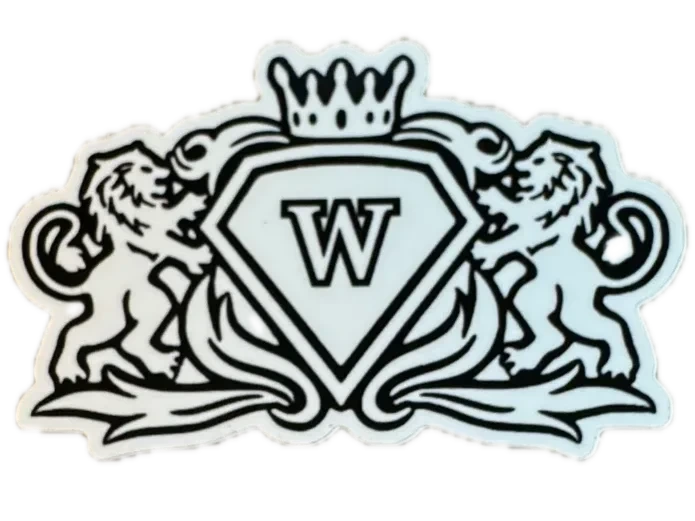 WD Pours’ sticker with a crowned W shield between two lions